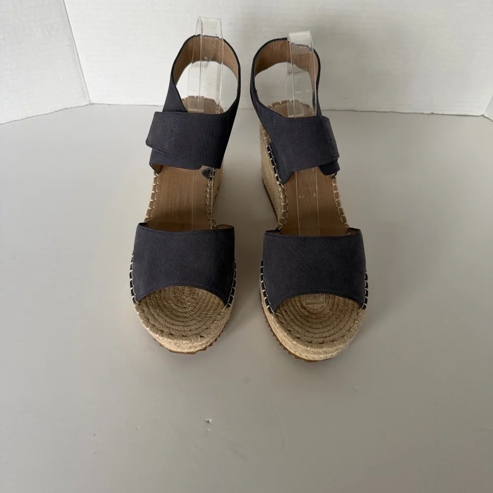 Eileen Fisher Weslia Twilight Blue Suede Leather Espadrille Wedge Sandal Size 9